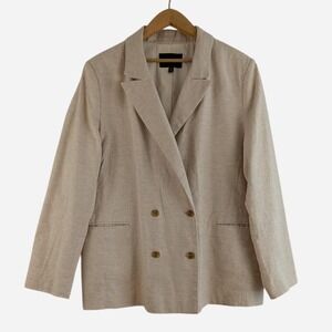Banana Republic Double Breasted Blazer Tan Linen
